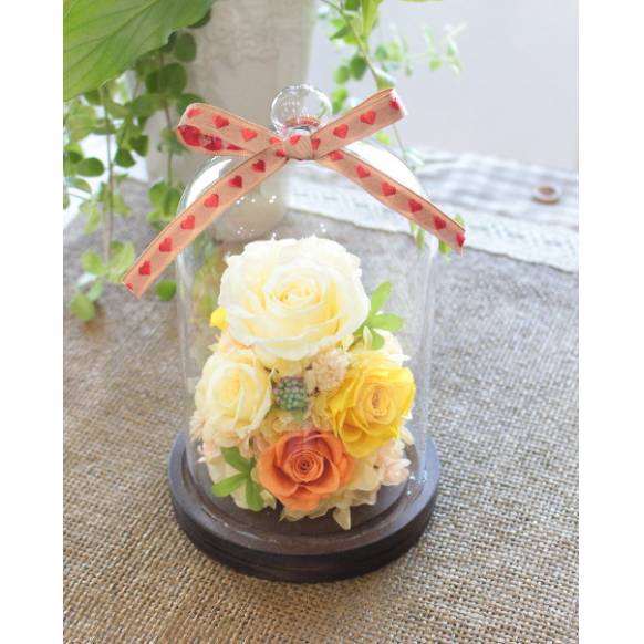 プリザーブドアレンジ「ガラスドーム/イエローローズ」(お祝い)プリザーブドフラワー特集(宅配)